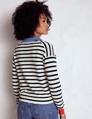 Boden Lara Relaxed Cotton Henley - Navy/ Warm Ivory