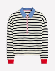 Boden Lara Relaxed Cotton Henley - Navy/ Warm Ivory