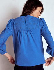 Boden May Broderie Top - Cabana Blue