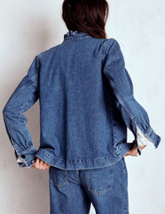 Boden Denim Frill Collar Jacket - Mid Wash