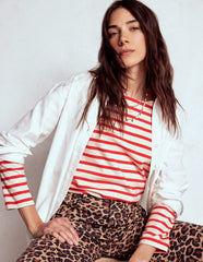 Boden Button Mariner Breton - Ivory and Brilliant Red