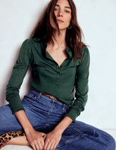 Boden Supersoft Frill Henley Top - Green Pine