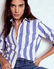 Boden Sienna Cotton Shirt - Bright Blue and Ivory Stripe