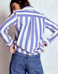 Boden Sienna Cotton Shirt - Bright Blue and Ivory Stripe