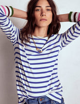 Boden Olivia Long Sleeve Breton - Kingfisher Blue, Multi Cuff