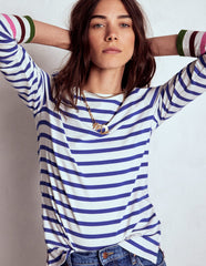 Boden Olivia Long Sleeve Breton - Kingfisher Blue, Multi Cuff