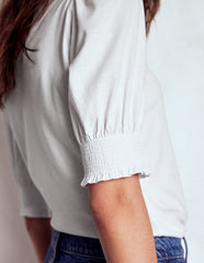 Boden Short Sleeve Smocked Cuff Top - White