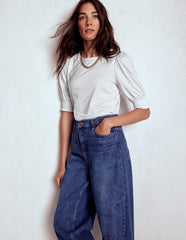Boden Short Sleeve Smocked Cuff Top - White
