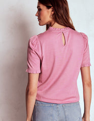 Boden Supersoft Frill Detail T-shirt - Formica Pink