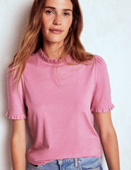 Boden Supersoft Frill Detail T-shirt - Formica Pink