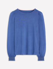 Boden Smocked Cuff Supersoft Top - Denim Blue