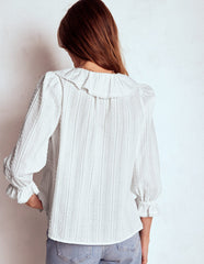 Boden Ruffle V - Neck Blouse - White