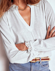 Boden Aria Broderie Notch Neck Top - White