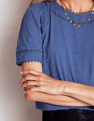 Boden Mila Lace Trim Top - Denim Blue