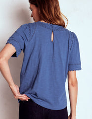 Boden Mila Lace Trim Top - Denim Blue