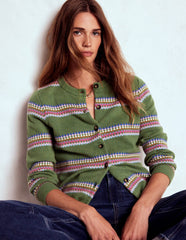 Boden Edie Fair Isle Cardigan - Green, Diamond