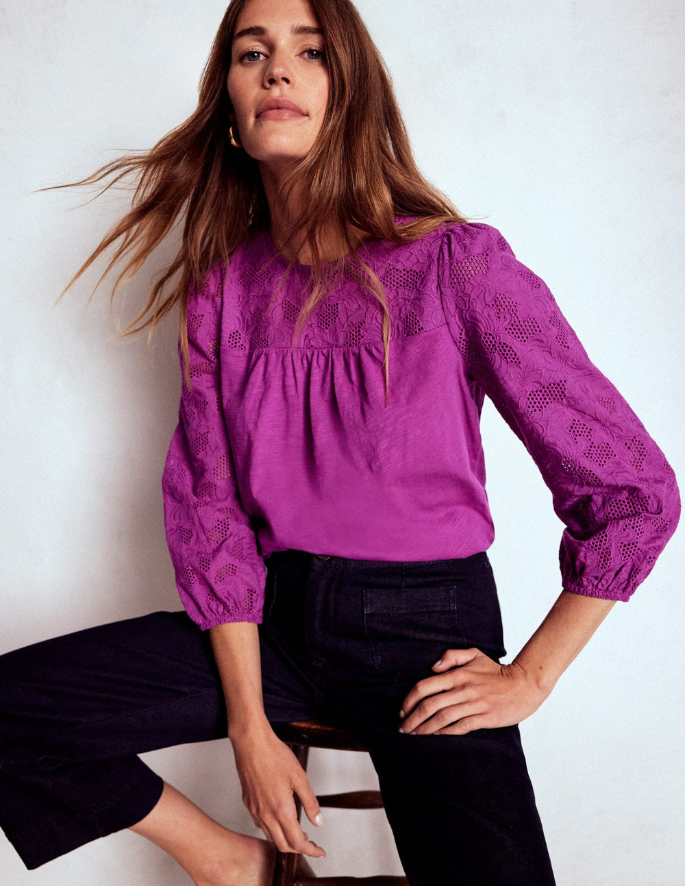 Boden May Broderie Top - Regal Purple