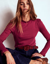 Boden Supersoft Frill Detail Top - Burgundy Red