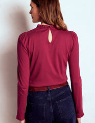 Boden Supersoft Frill Detail Top - Burgundy Red