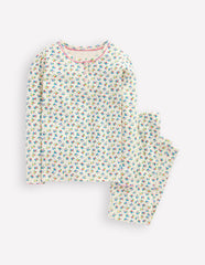 Boden Snug Henley Pajamas - Soft Ivory Spring Ditsy