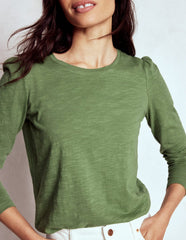 Boden Cotton Crew Long Sleeve Top - Safari Green