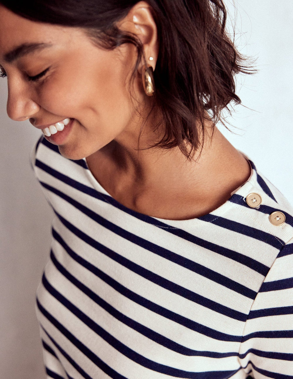 Boden Button Mariner Breton - Ivory and Navy Stripe