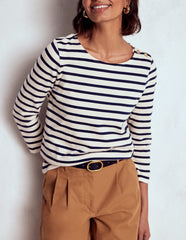 Boden Button Mariner Breton - Ivory and Navy Stripe
