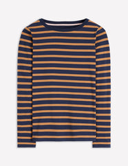 Boden Olivia Long Sleeve Breton - Navy, Camel Stripe