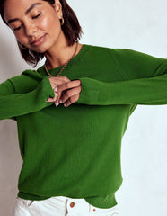 Boden Emilia Cotton Crew Sweater - Promenade Green