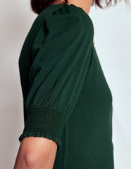 Boden Short Sleeve Smocked Cuff Top - Green Pine