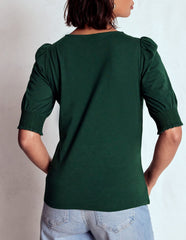 Boden Short Sleeve Smocked Cuff Top - Green Pine
