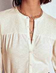 Boden Elsa Smocked Yoke Jersey Shirt - Ivory