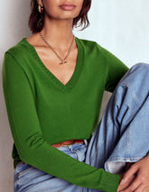 Boden Emilia Cotton V Neck Sweater - Promenade Green