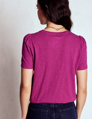 Boden Cotton Puff Sleeve T-shirt - Rich Magenta