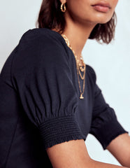 Boden Short Sleeve Smocked Cuff Top - Navy