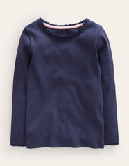 Boden Ribbed Long Sleeve T-shirt - Starboard Blue