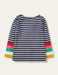 Boden Fun Breton - Ivory/Starboard Navy Rainbow
