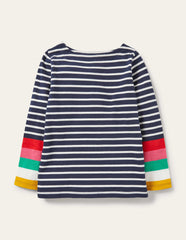 Boden Fun Breton - Ivory/Starboard Navy Rainbow