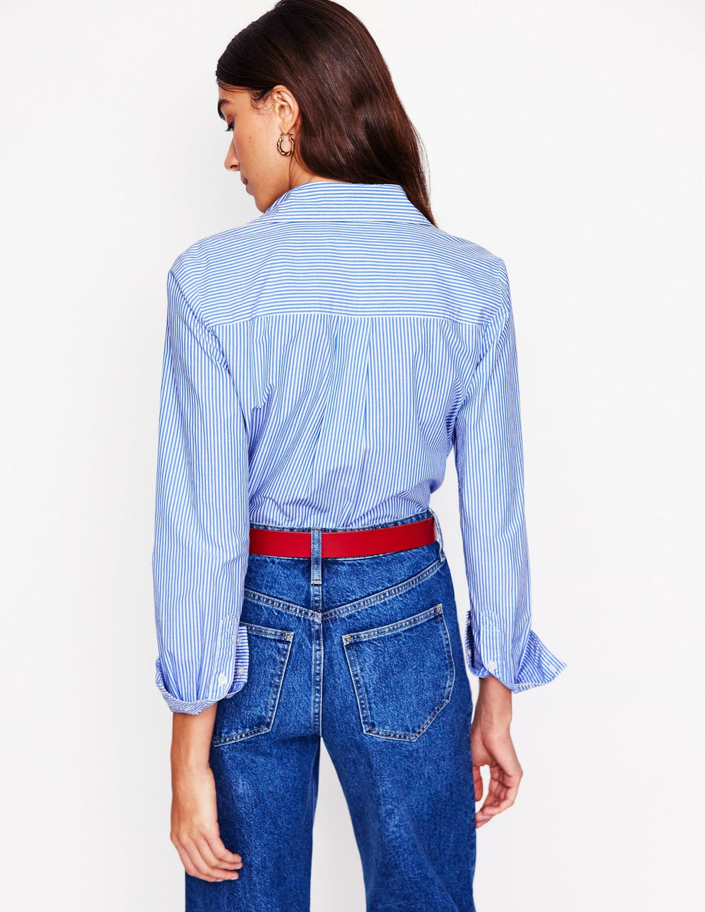 Boden Sienna Cotton Shirt - Fine Blue Stripe
