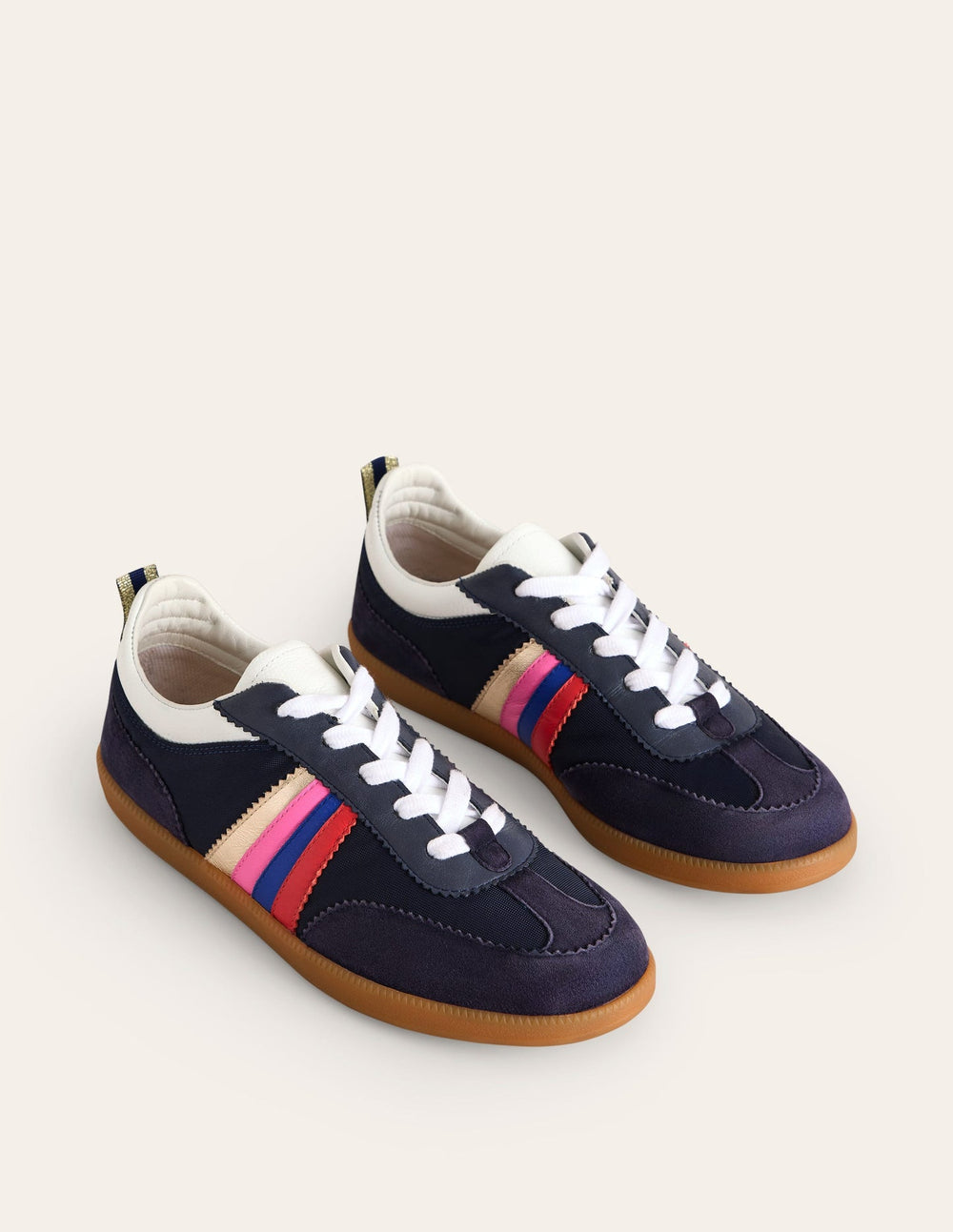 Boden Erin Retro Tennis Trainers - Navy/Rainbow