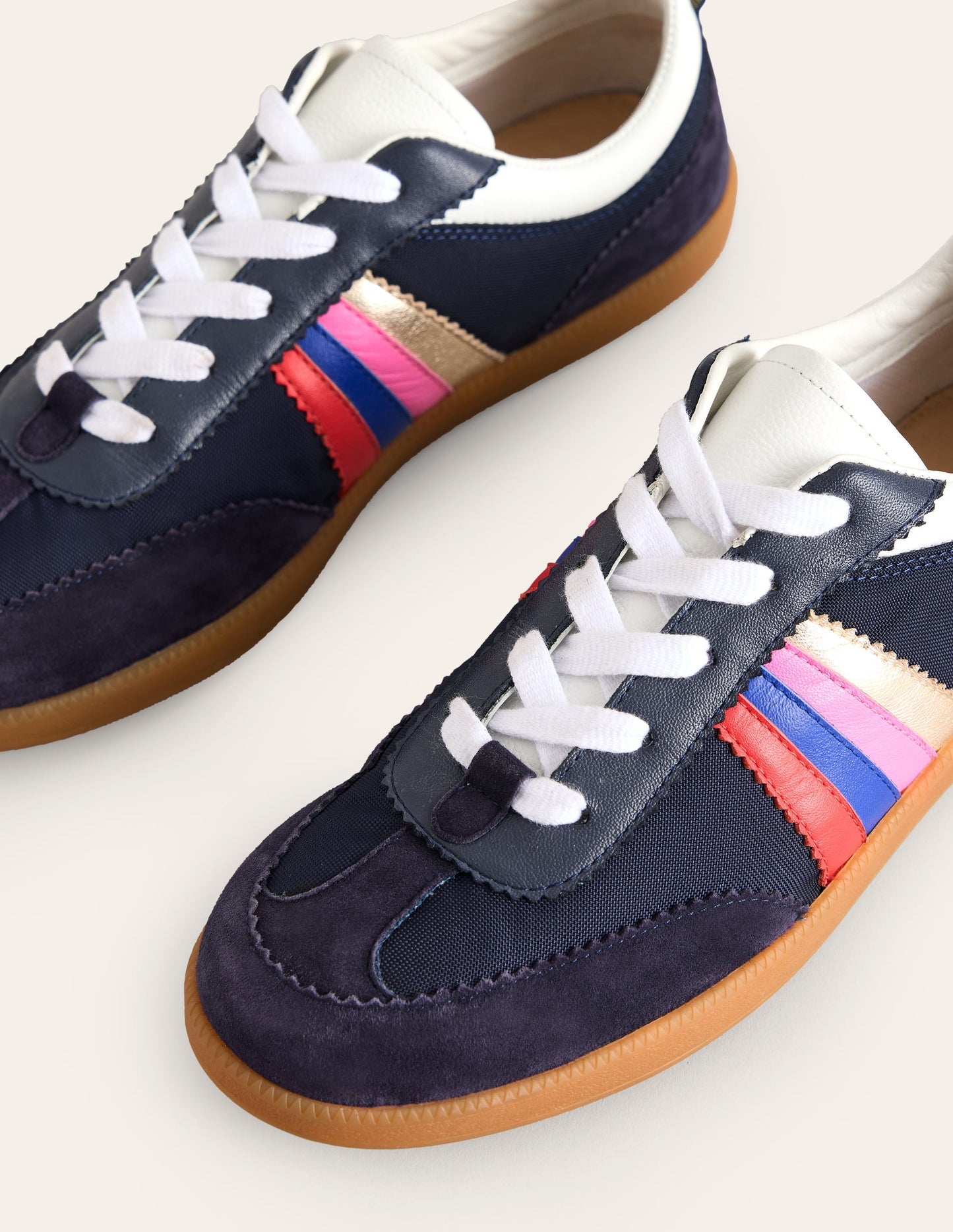 Boden Erin Retro Tennis Trainers - Navy/Rainbow