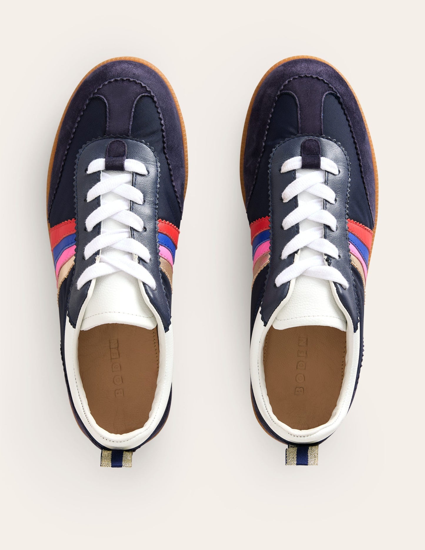 Boden Erin Retro Tennis Trainers - Navy/Rainbow