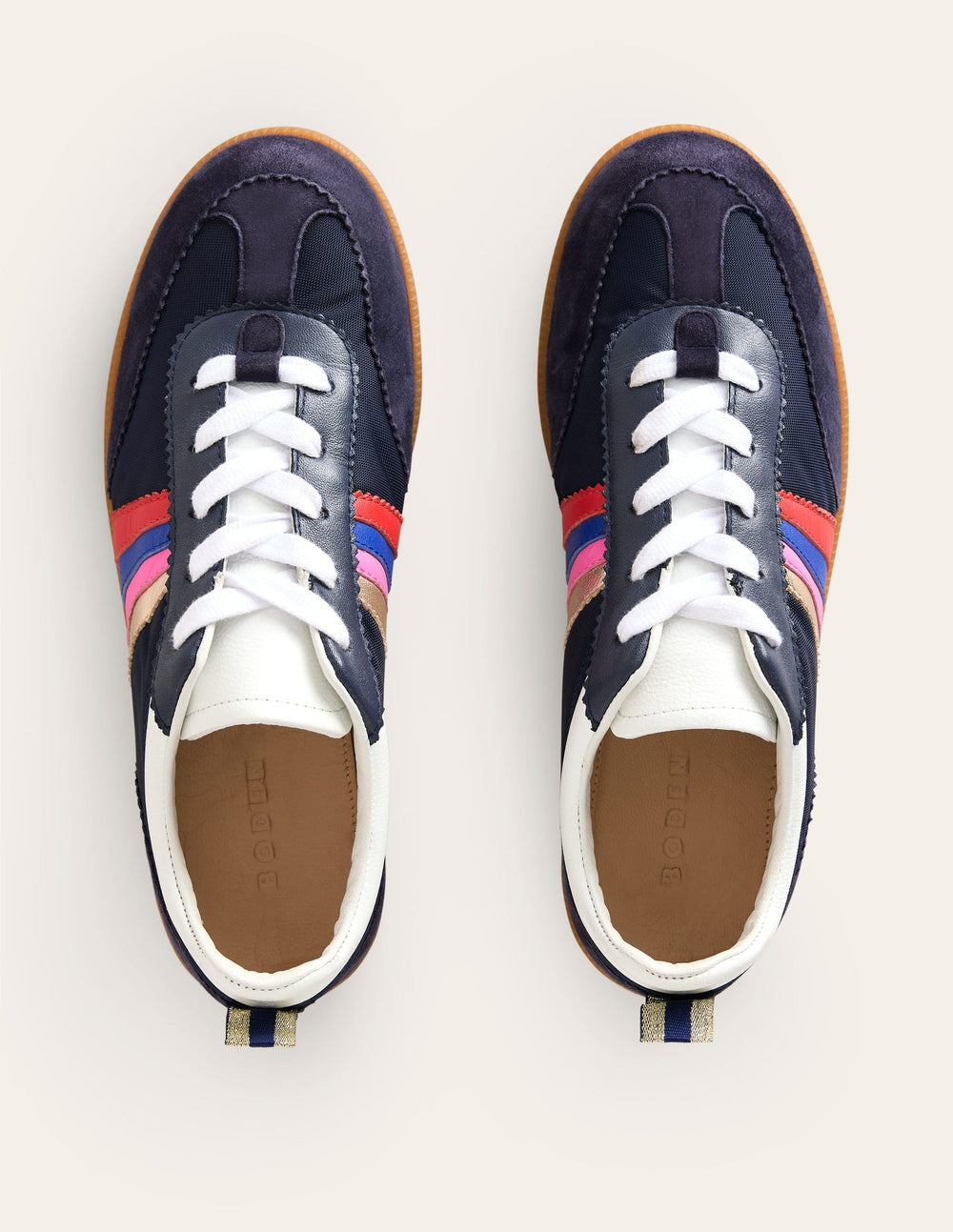 Boden Erin Retro Tennis Trainers - Navy/Rainbow