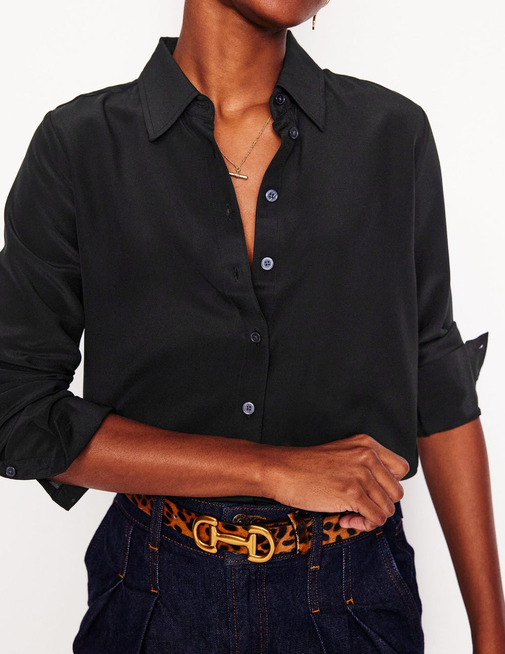 Boden Sienna Silk Shirt - Black