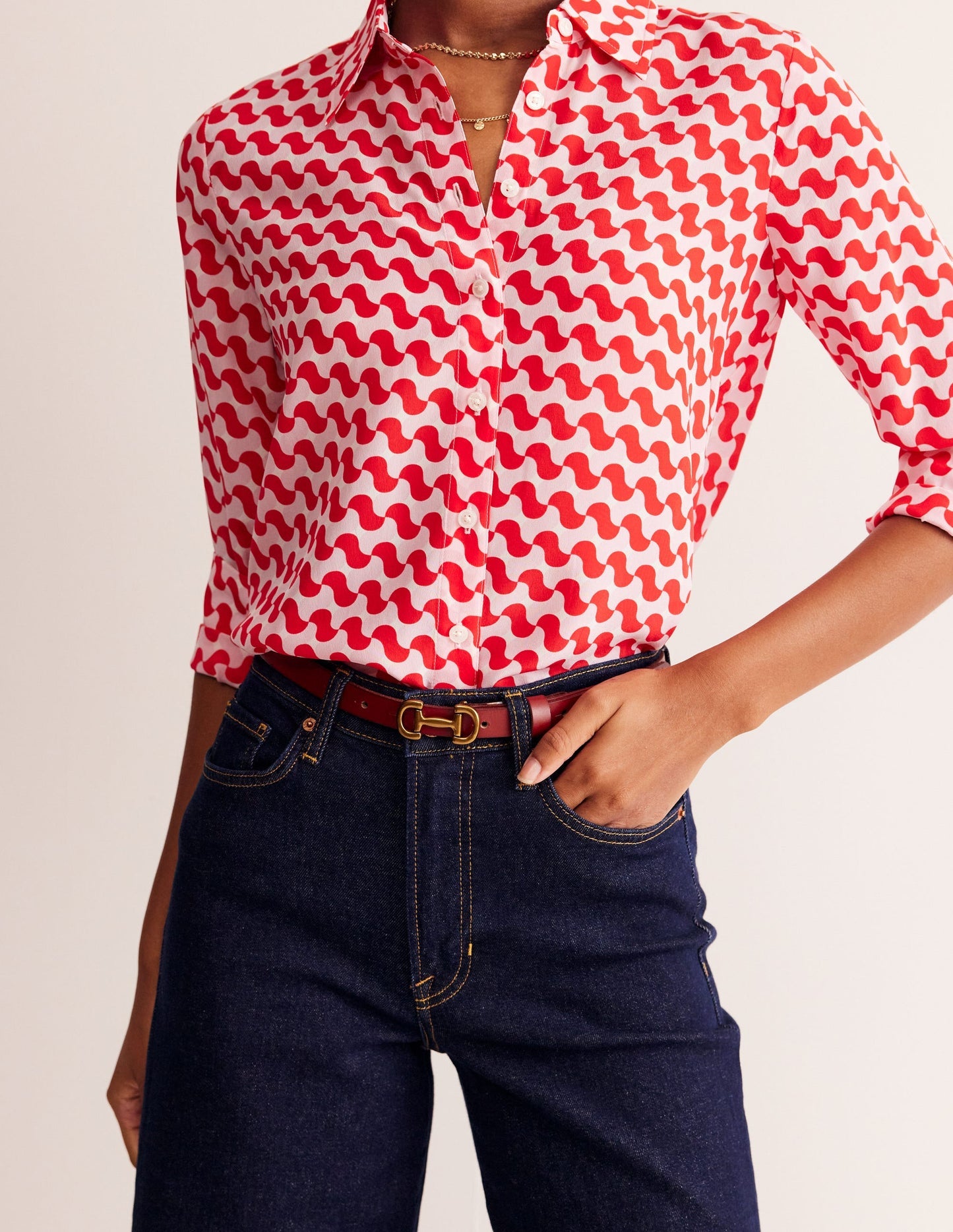 Boden Iris Skinny Snaffle Trim Belt - Red