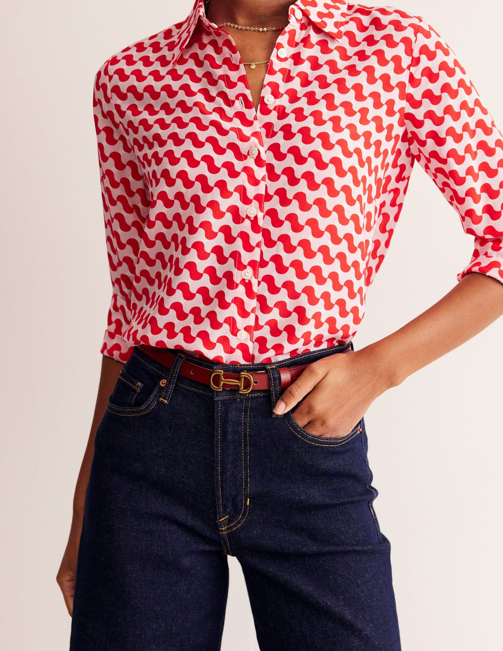 Boden Iris Skinny Snaffle Trim Belt - Red