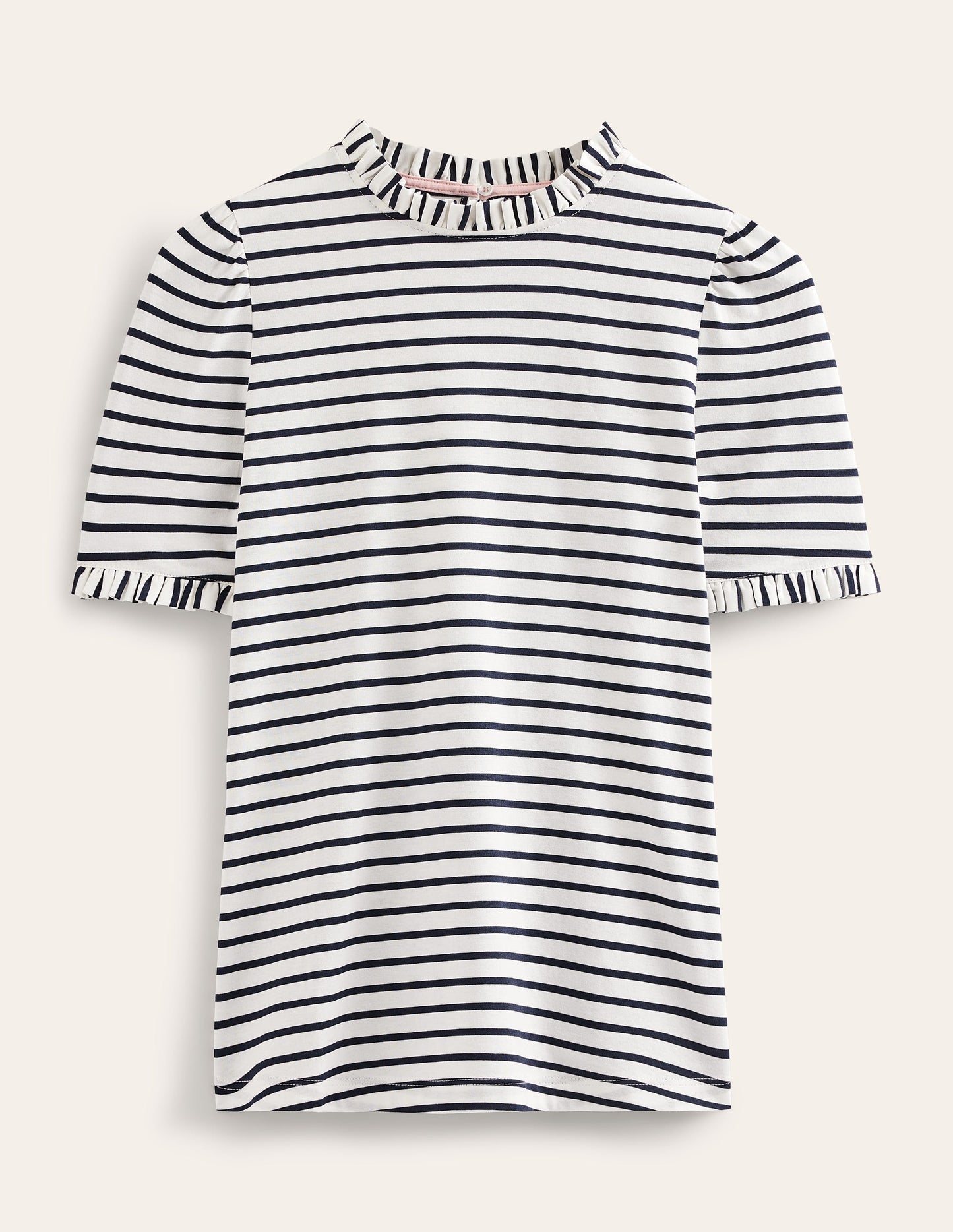 Boden Supersoft Frill Detail T-shirt - Ivory, Navy Stripe