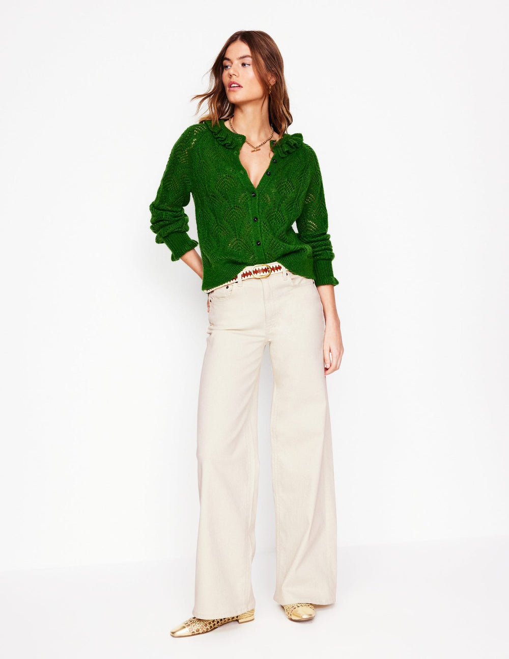Boden High Rise Wide Leg Jeans - Ecru