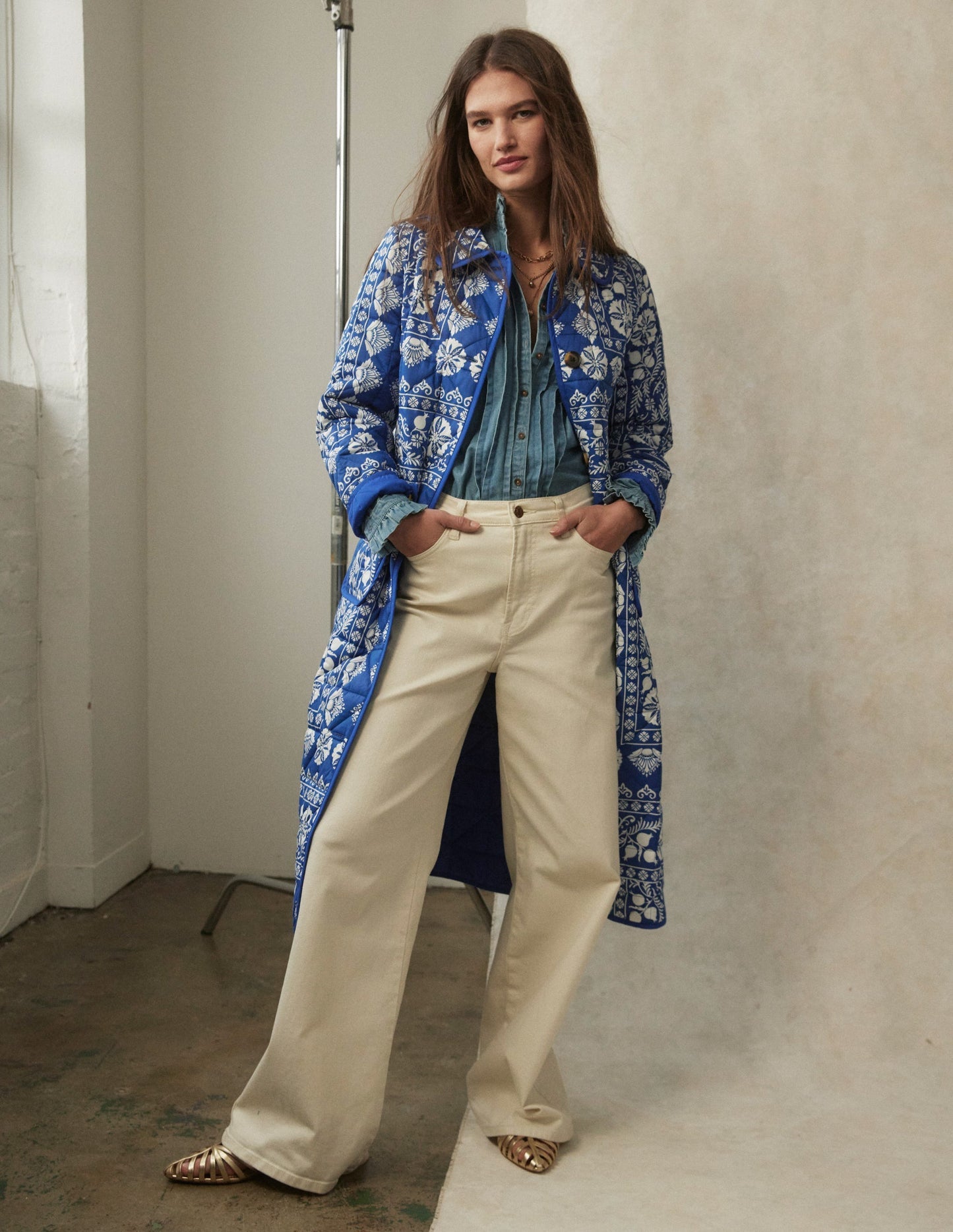 Boden High Rise Wide Leg Jeans - Ecru