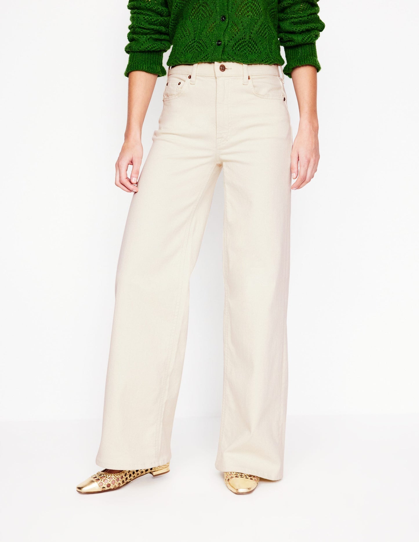 Boden High Rise Wide Leg Jeans - Ecru